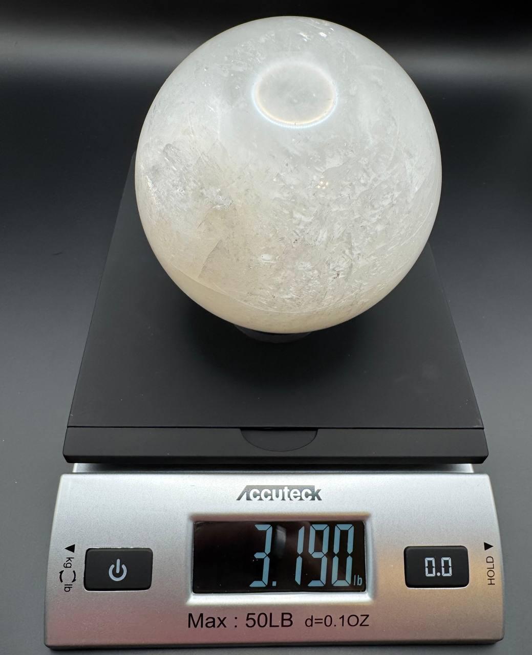 Large Milky Quartz Sphere with Stand | Polished Snow Quartz Crystal Ball | 4 Inch, 3.19 lbs