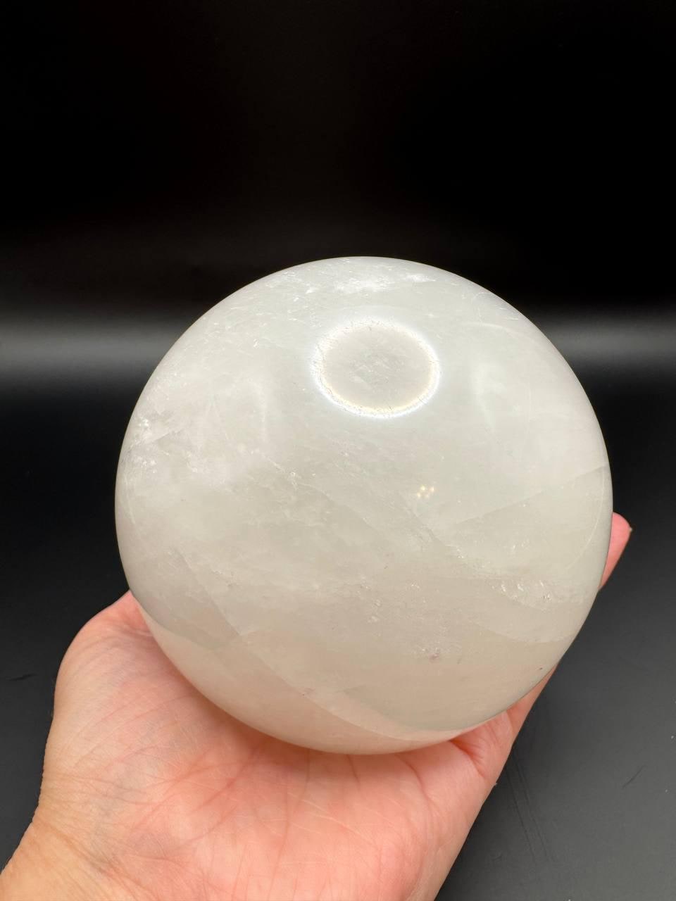 Large Milky Quartz Sphere with Stand | Polished Snow Quartz Crystal Ball | 4 Inch, 3.19 lbs