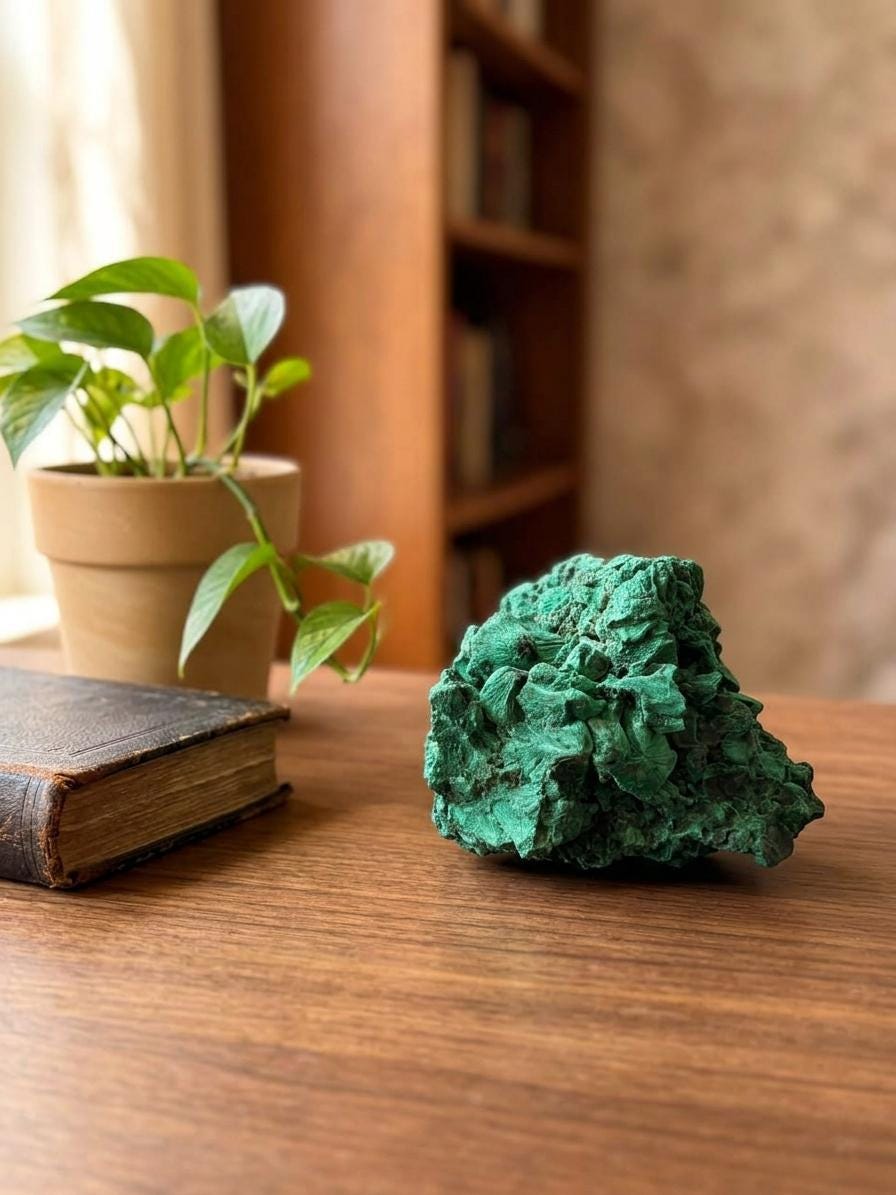 Large Raw Fibrous Malachite Specimen. Velvet Malachite Crystal Cluster, Natural Green Mineral, 1.33 lbs