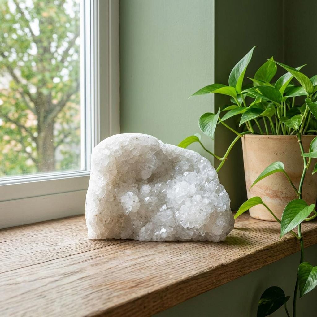 Raw White Apophyllite Crystal Cluster. Natural Mineral Specimen with Volcanic Matrix, Cubic Crystal Formation, 3.56 lbs