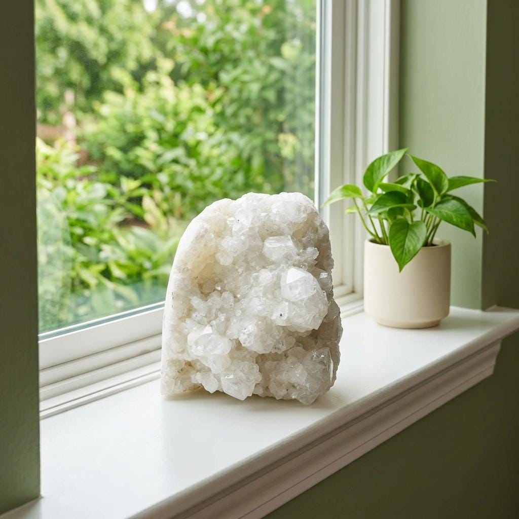 Raw White Apophyllite Crystal Cluster. Self-Standing Natural Mineral Specimen, Cubic Crystal Formation, 3.35 lbs