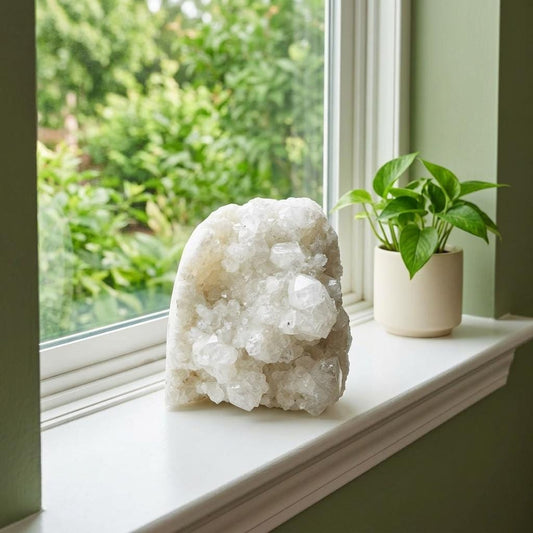 Raw White Apophyllite Crystal Cluster. Self-Standing Natural Mineral Specimen, Cubic Crystal Formation, 3.35 lbs