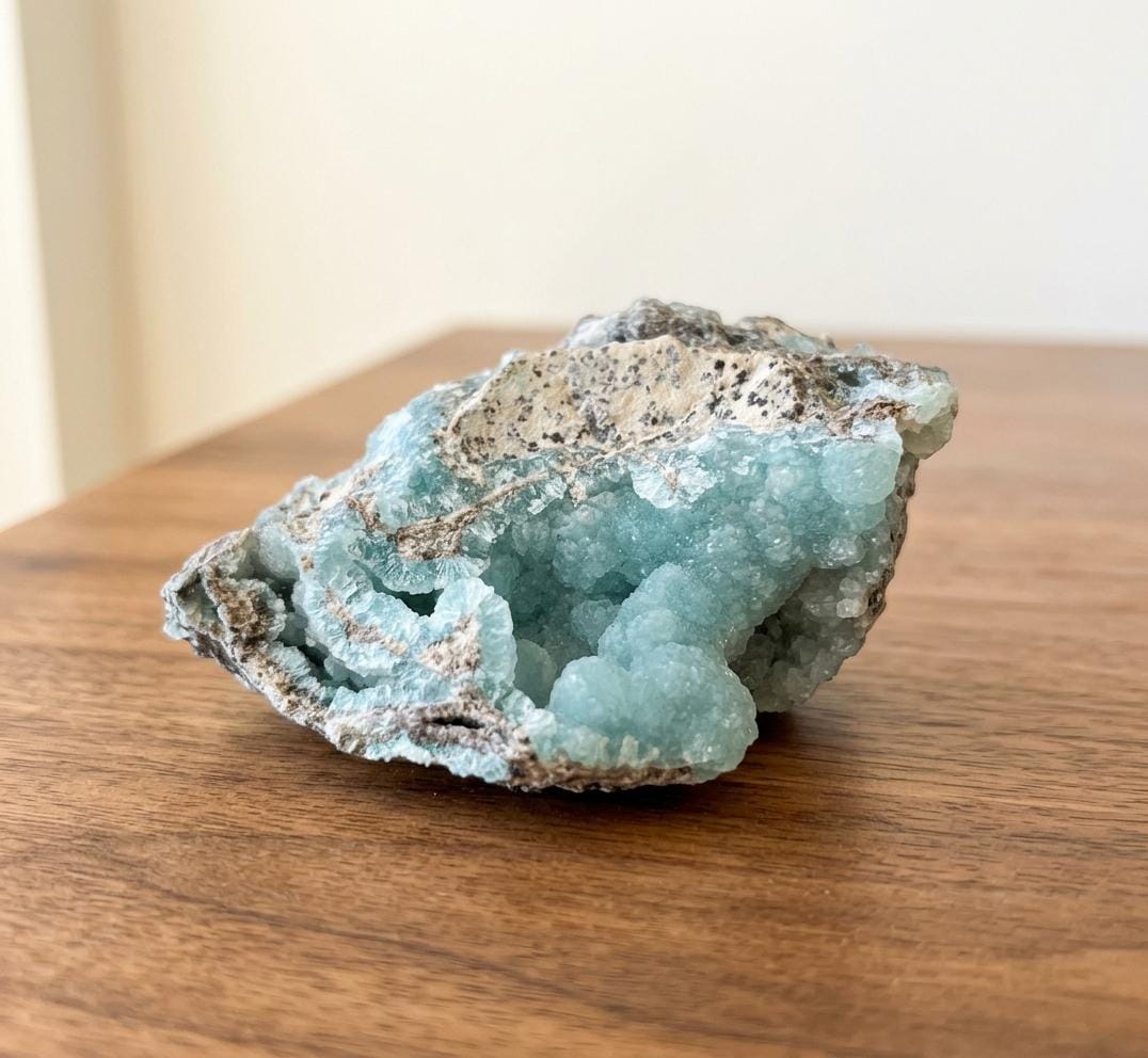 Raw Hemimorphite Crystal Cluster. Natural Blue-Green Botryoidal Mineral Specimen, Rare Zinc Silicate, Throat Chakra Crystal, 84g