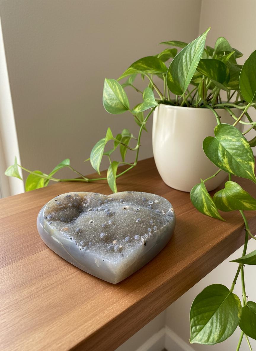 Large Druzy Agate Heart, Banded Agate Crystal Heart, Natural Druzy Quartz Geode, Sparkly Crystal Heart, One of a Kind