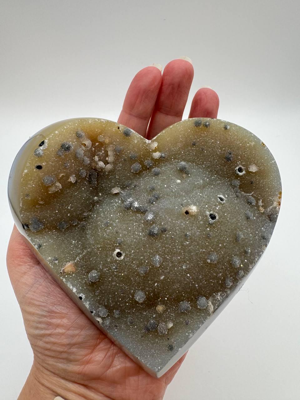 Large Druzy Agate Heart, Banded Agate Crystal Heart, Natural Druzy Quartz Geode, Sparkly Crystal Heart, One of a Kind