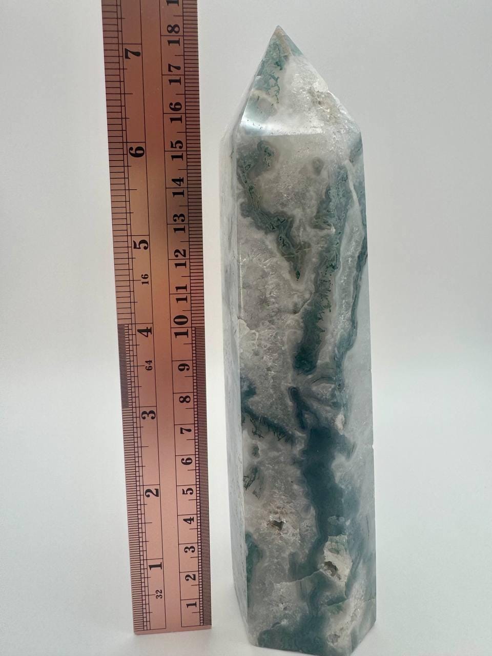 Moss Agate Tower, Green Crystal Point, Natural Moss Agate Obelisk
