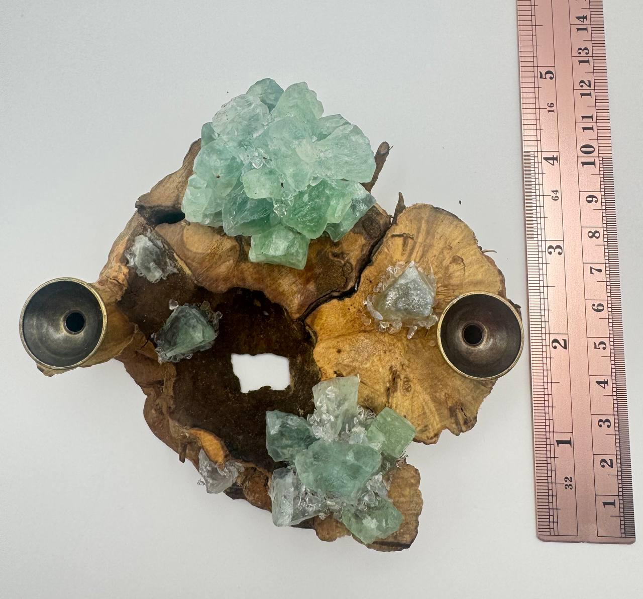 Green Fluorite Crystal Sphere | Natural Burl Wood | Handmade Crystal Display