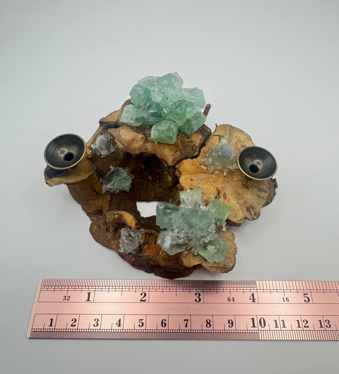 Green Fluorite Crystal Sphere | Natural Burl Wood | Handmade Crystal Display