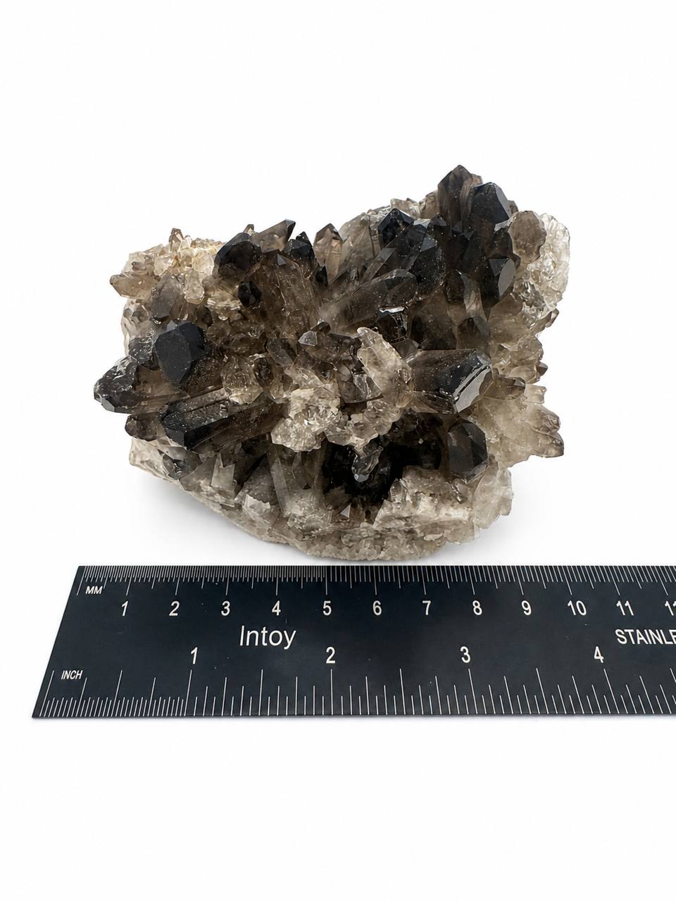 Smoky quartz cluster back view
