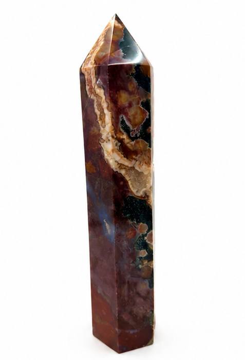 Ocean jasper tower front with teal druzy and pink orbs