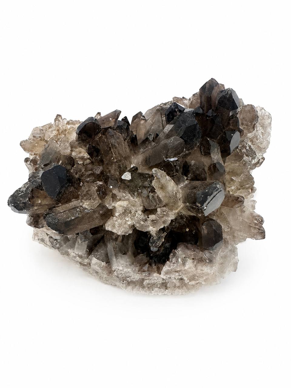 Smoky quartz cluster with sharp terminated points