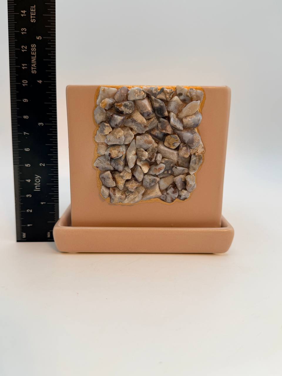 Crystal chip planter side view with ruler