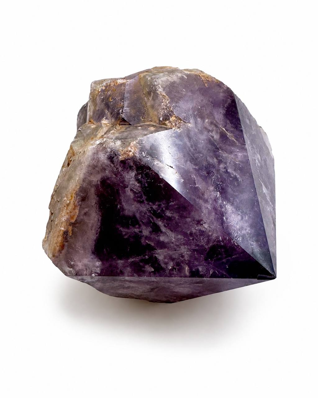 Amethyst chunk side view showing purple and smoky tones