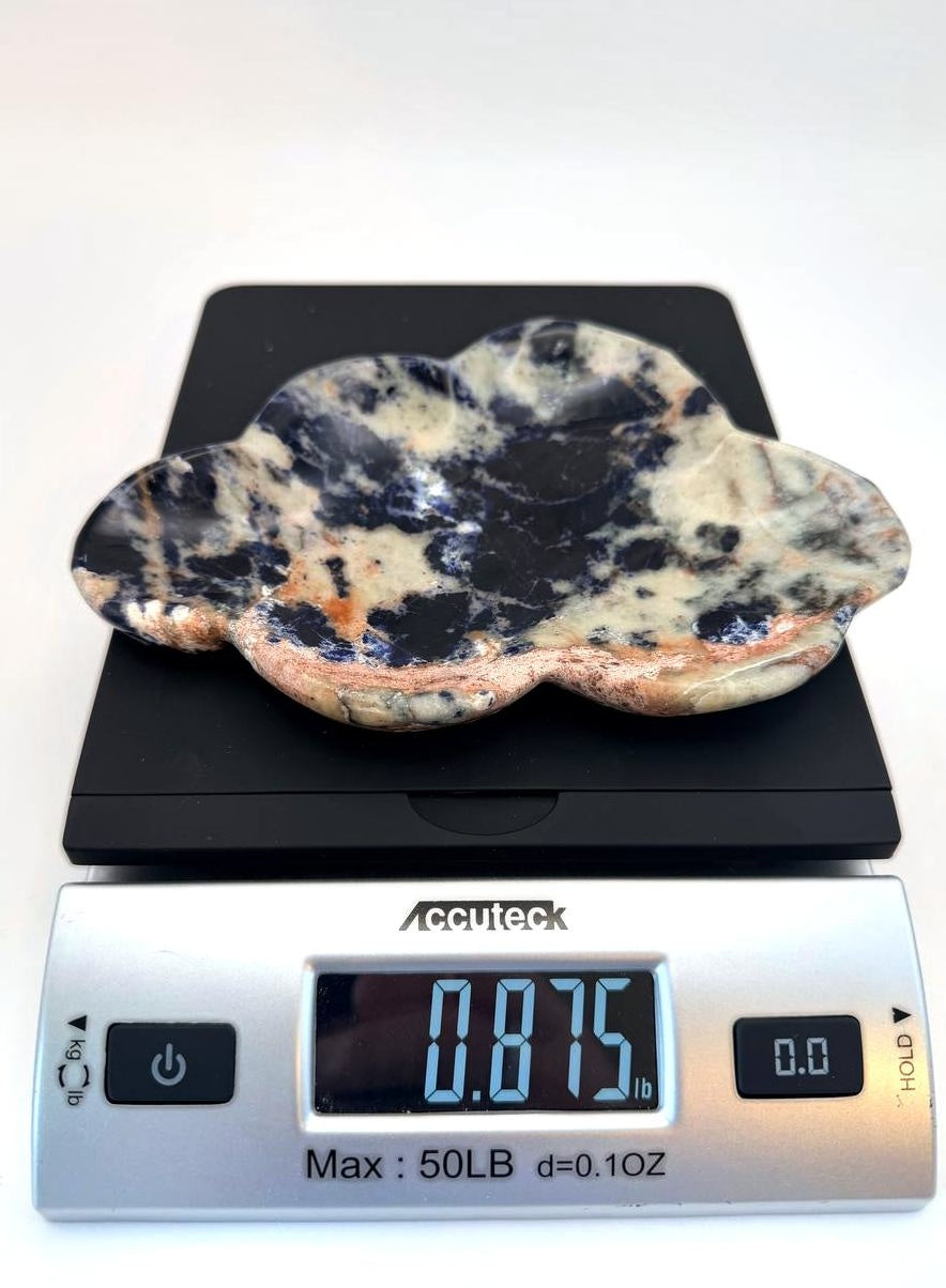 Sunset sodalite cloud dish on the scale, 0.875 lb