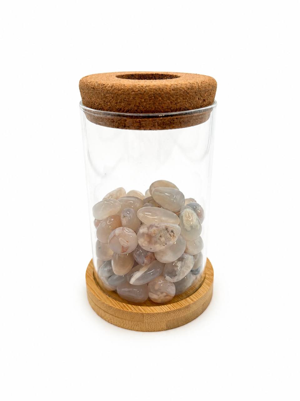 Crystal Plant Propagation Station with Sakura Agate Stones — Glass Vase Gift Set