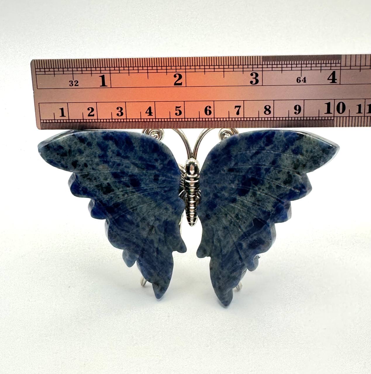 Sodalite butterfly with ruler showing 4 inch wingspan