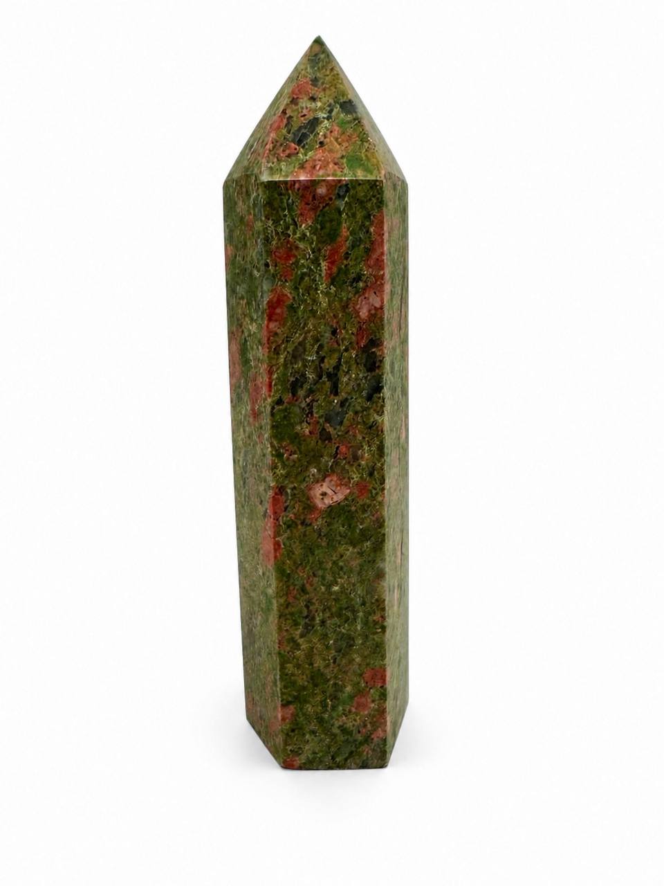 Unakite Crystal Tower, Large Green Pink Crystal Point, Polished Unakite Obelisk