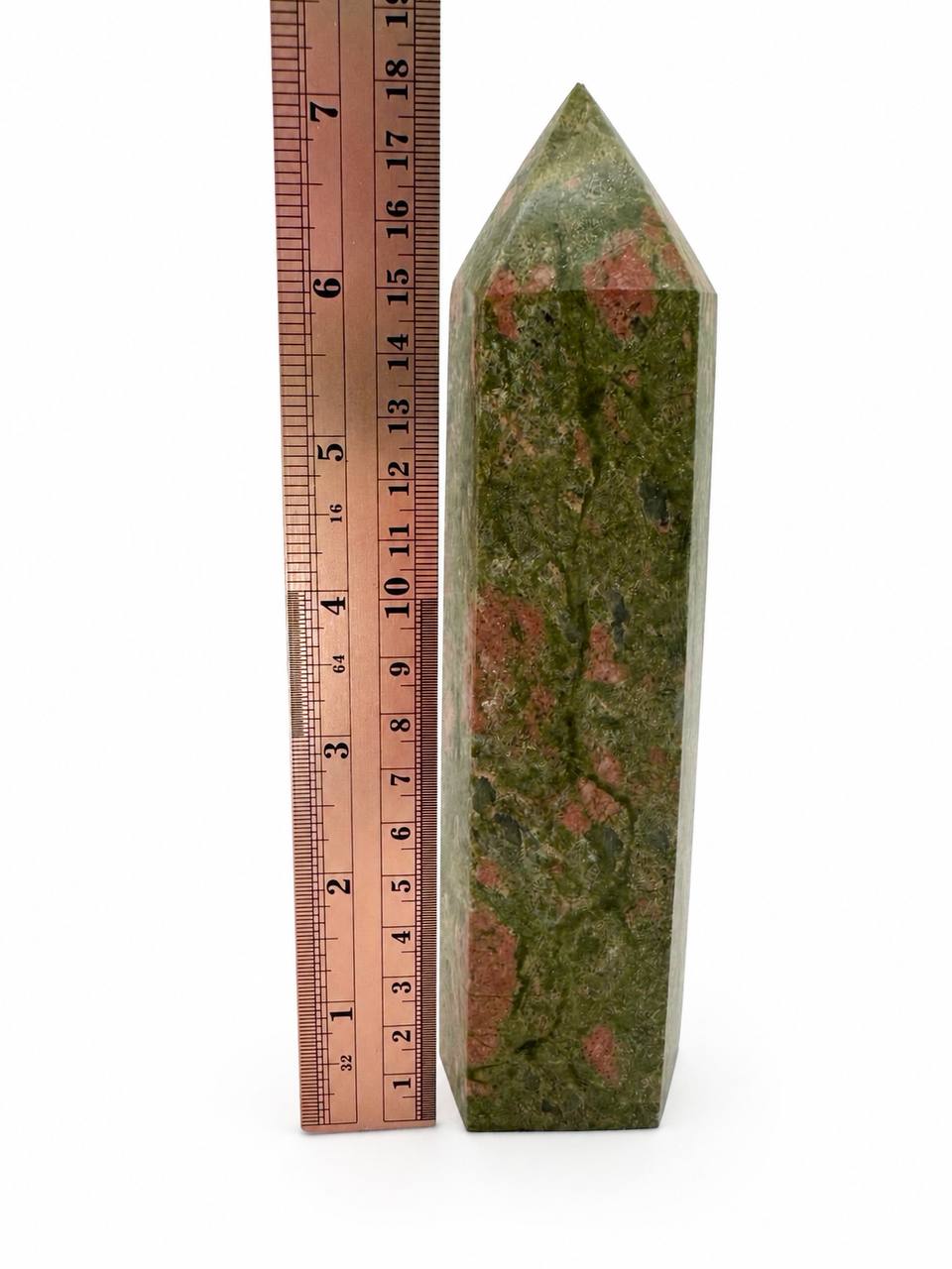 Unakite Crystal Tower, Large Green Pink Crystal Point, Polished Unakite Obelisk