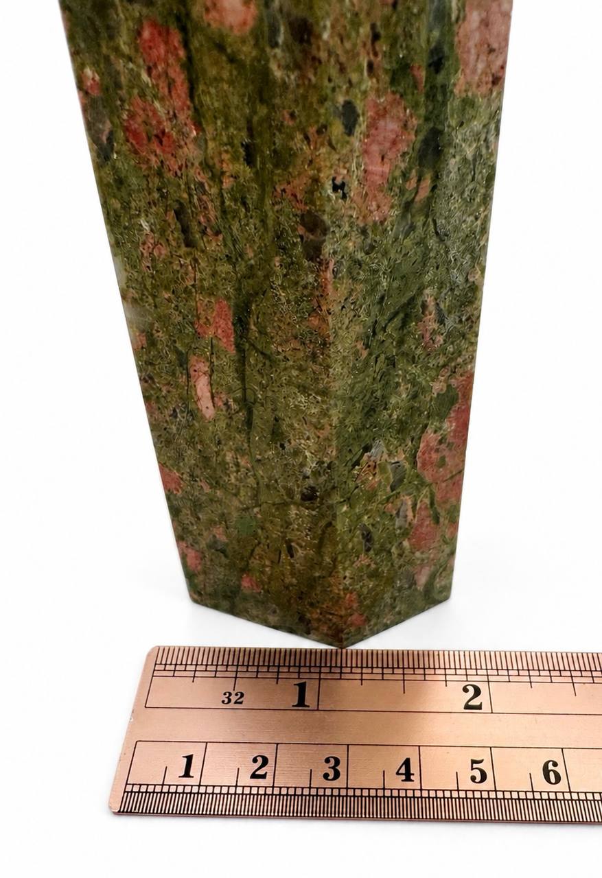 Unakite Crystal Tower, Large Green Pink Crystal Point, Polished Unakite Obelisk
