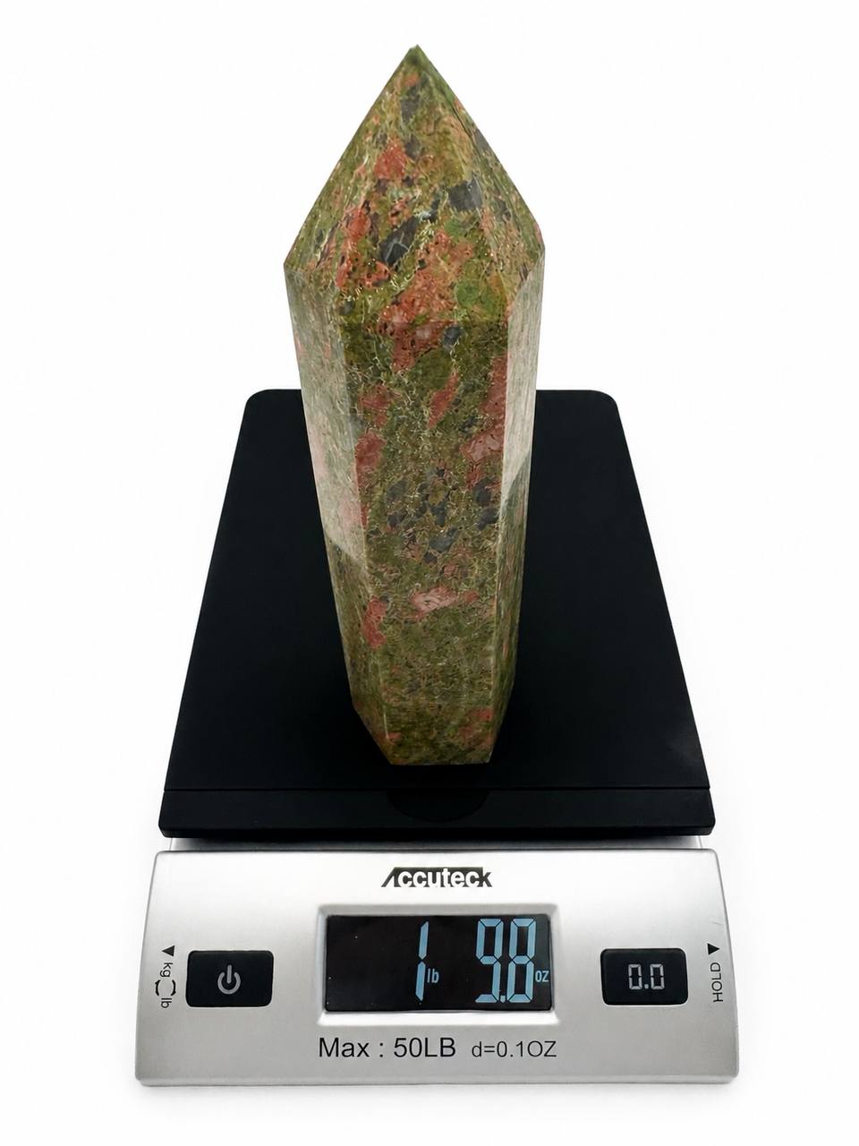 Unakite Crystal Tower, Large Green Pink Crystal Point, Polished Unakite Obelisk